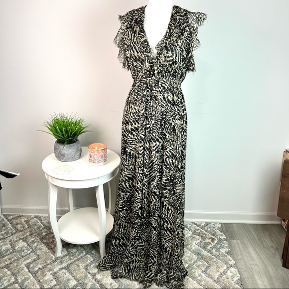 L'agence Womens Brown Abstract Printed Silk Sophie Flutter Maxi Dress Size M - Picture 2 of 14